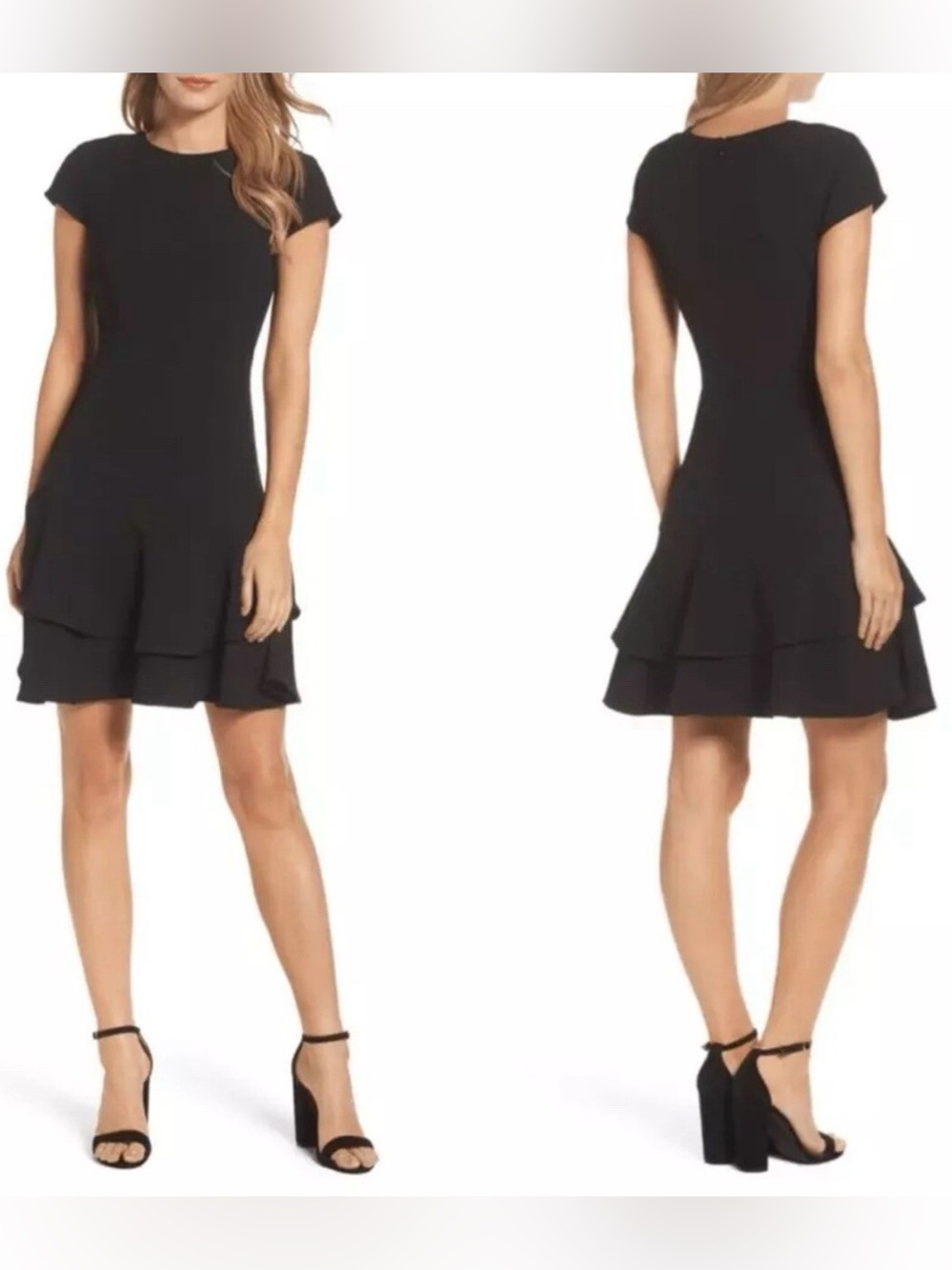Eliza J Black Stretch Ruffle Crepe Sheath Dress Size 8